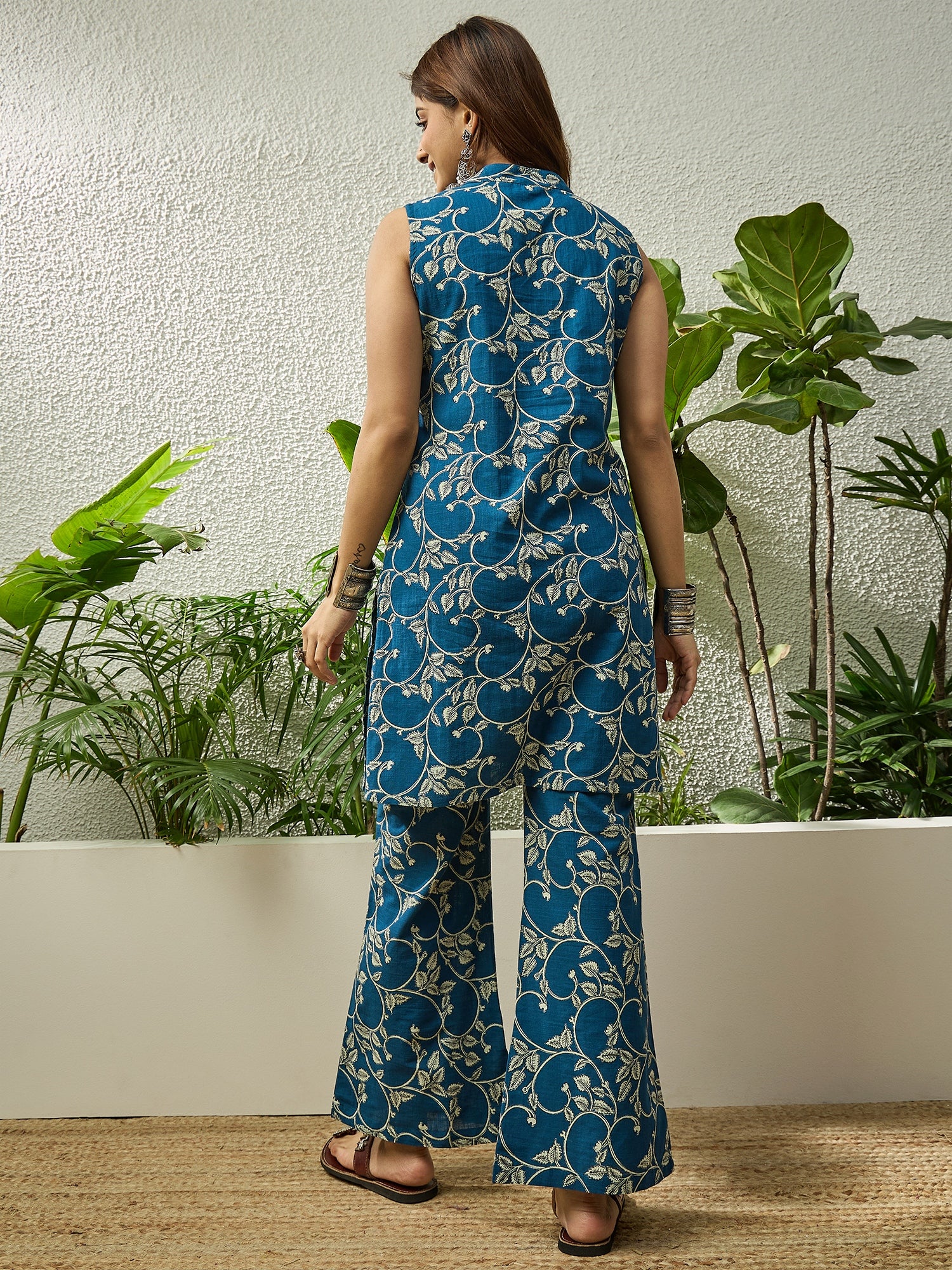 Blue Leaf Jaal Narrow Pant Set
