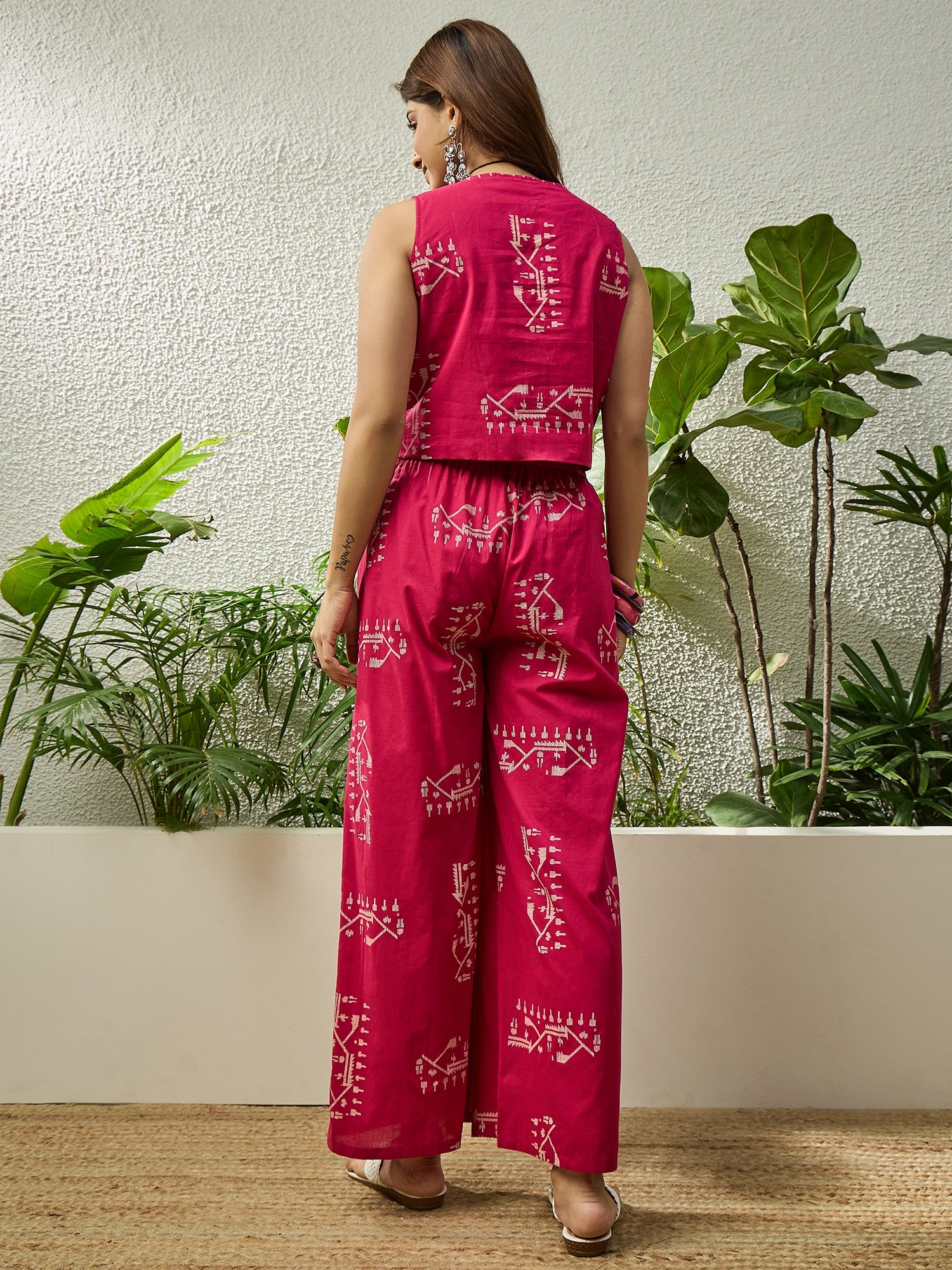 Magenta Khadi Print Waist Coord Set