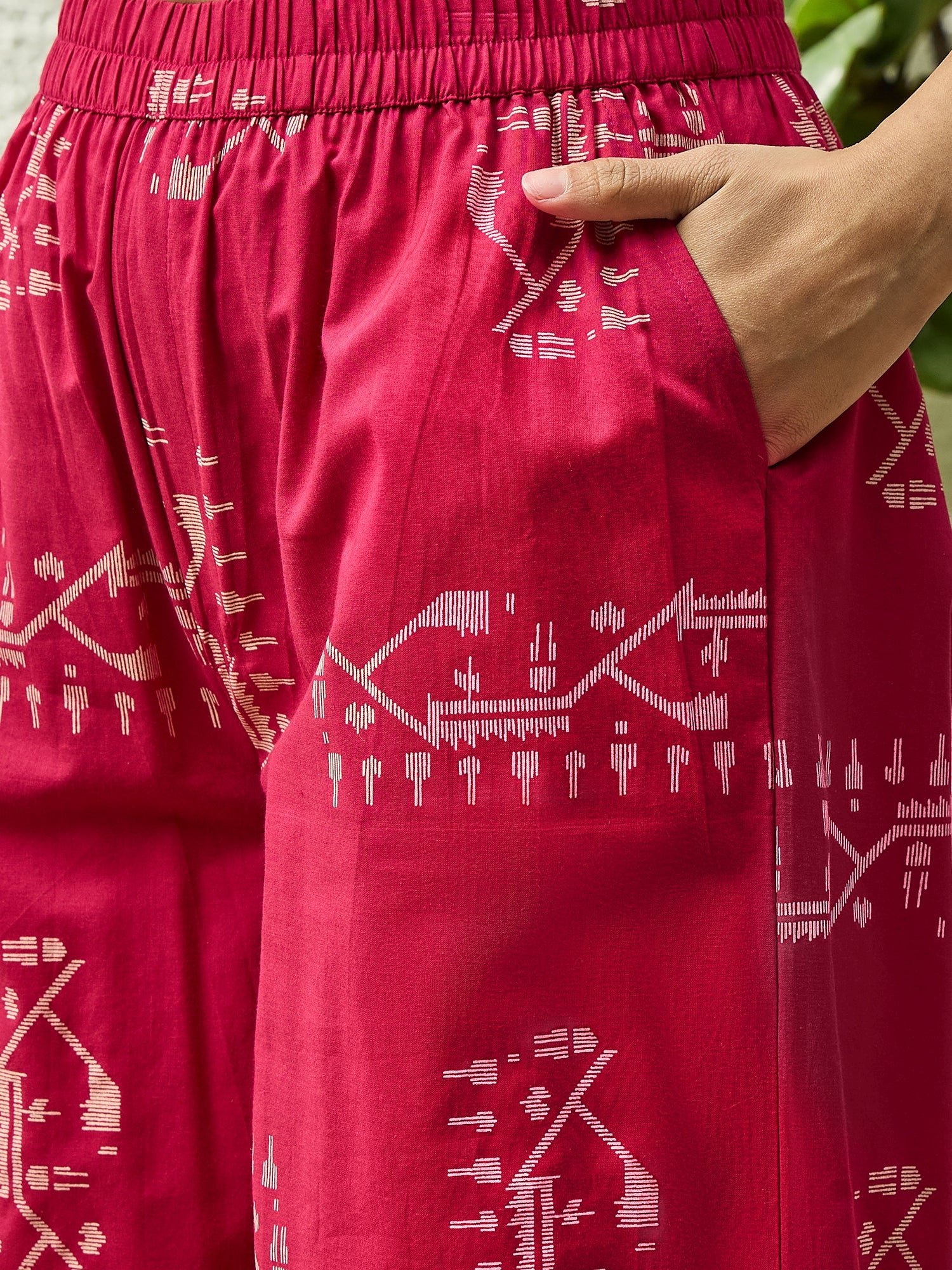 Magenta Khadi Print Waist Coord Set