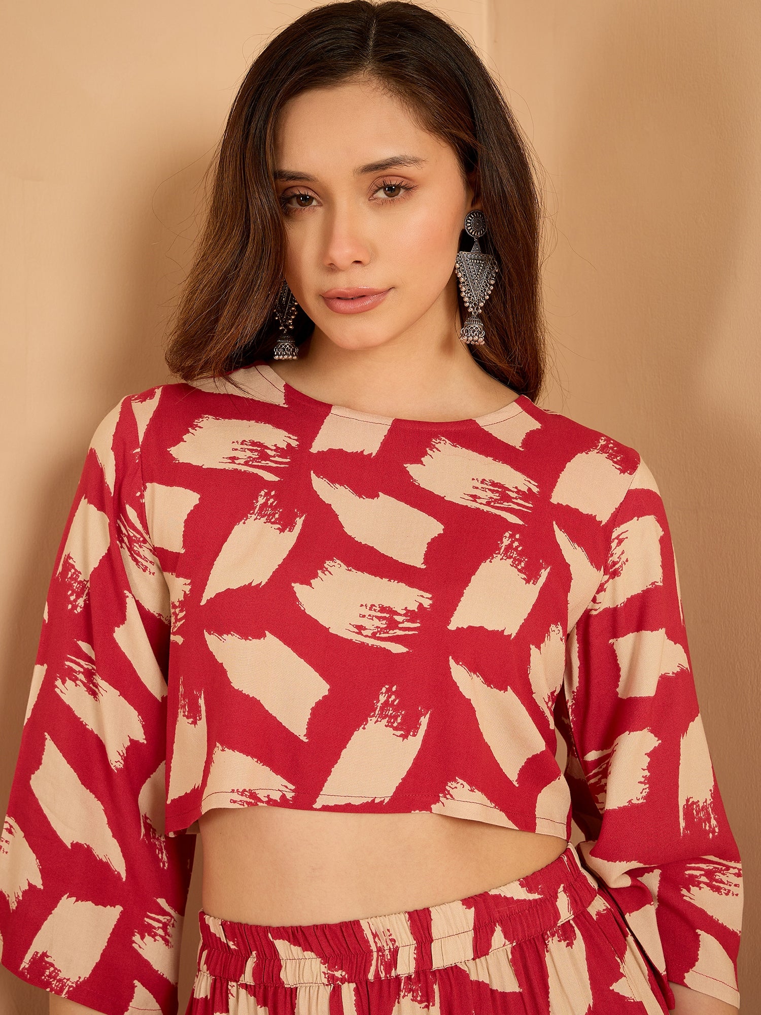 Punch Pink Begie Top Balloon Pant Set