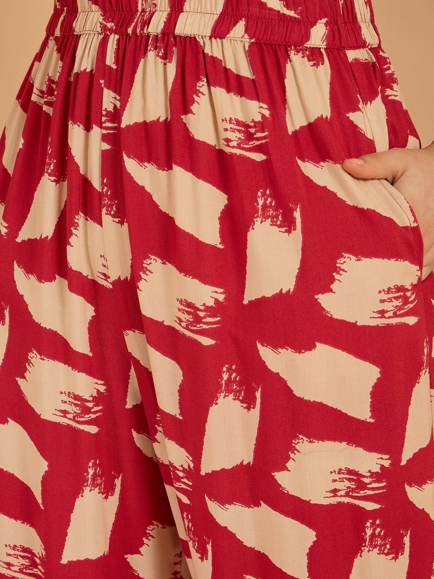 Punch Pink Begie Top Balloon Pant Set