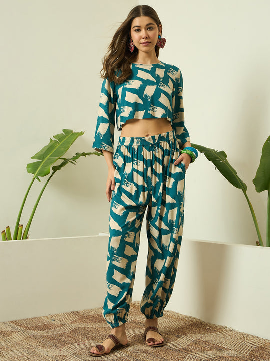 Marin Teal Begie Top Balloon Pant Set