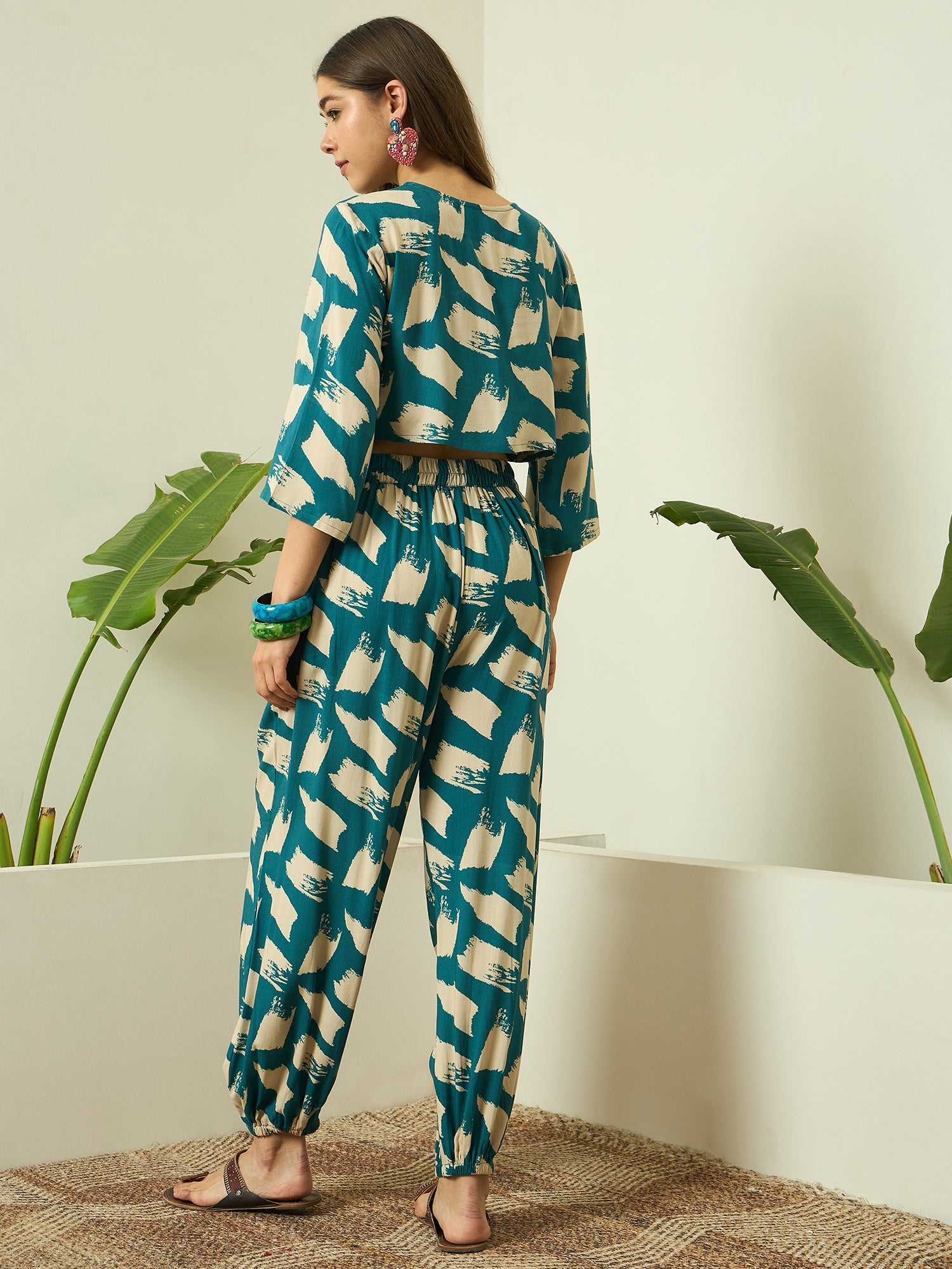 Marin Teal Begie Top Balloon Pant Set