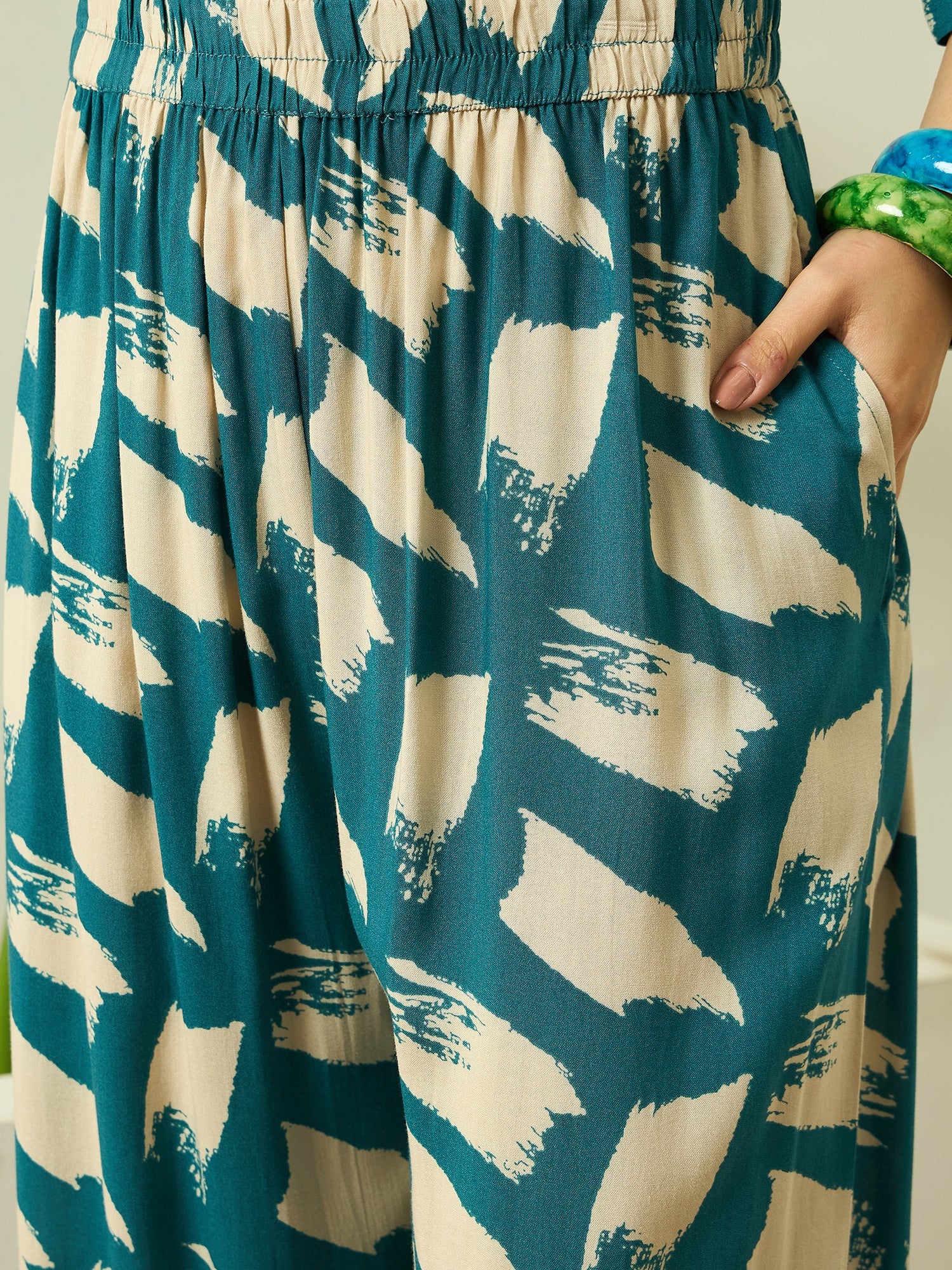 Marin Teal Begie Top Balloon Pant Set