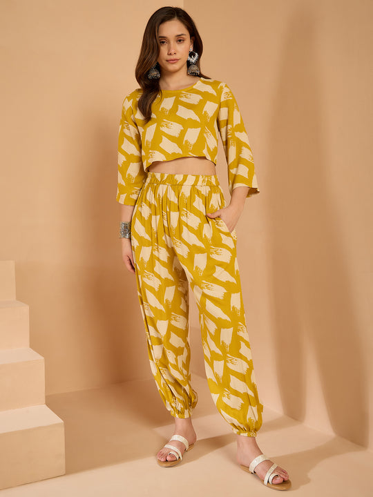 Yellow Begie Top Balloon Pant Set