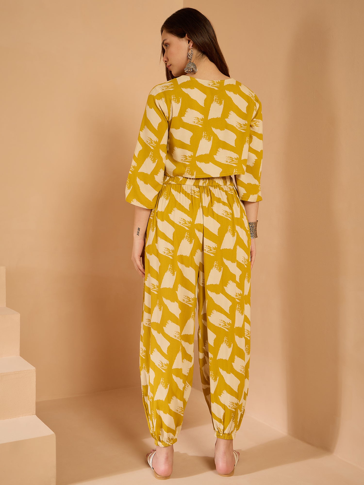 Yellow Begie Top Balloon Pant Set