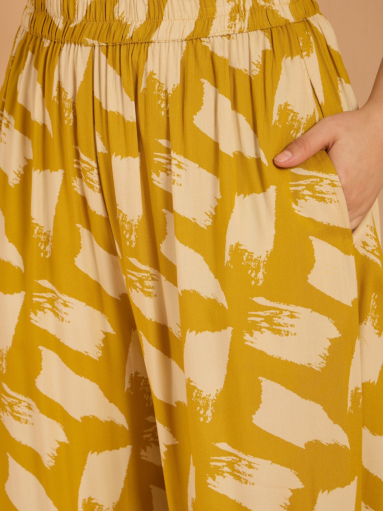 Yellow Begie Top Balloon Pant Set