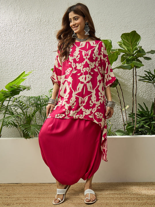 Jam Pink Beige Boat Neck Dhoti Set