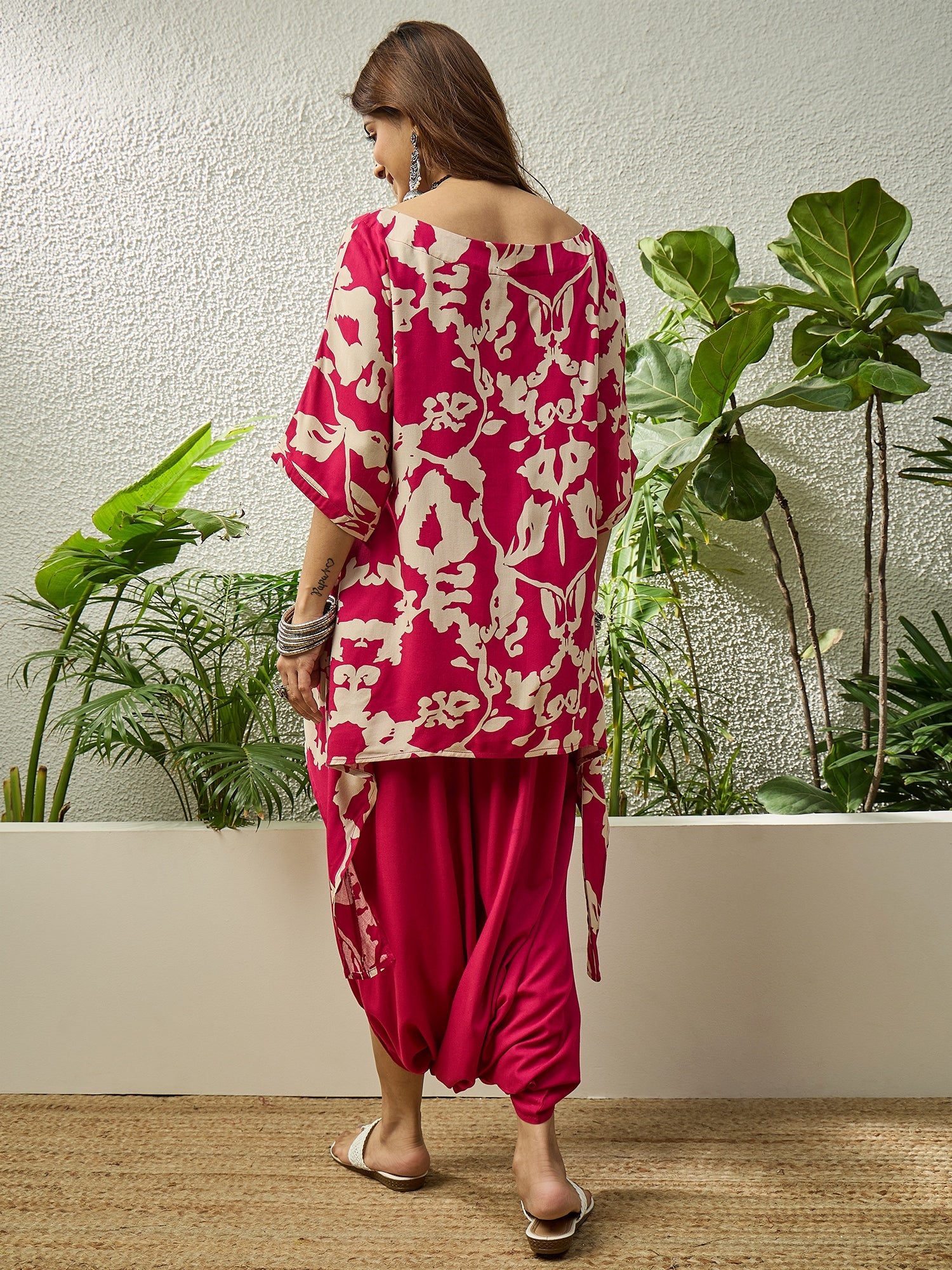 Jam Pink Beige Boat Neck Dhoti Set