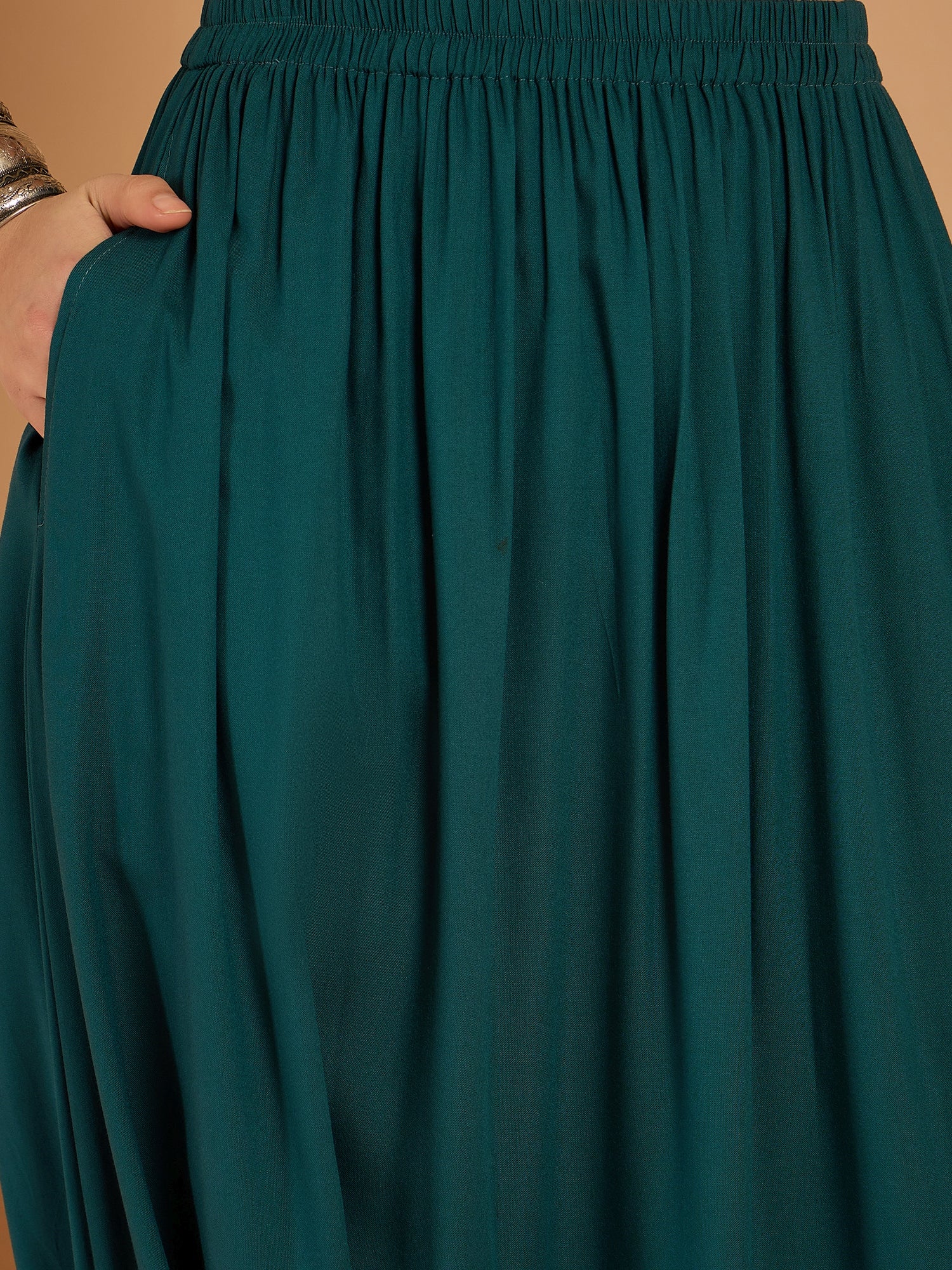 Teal Beige Boat Neck Dhoti Set