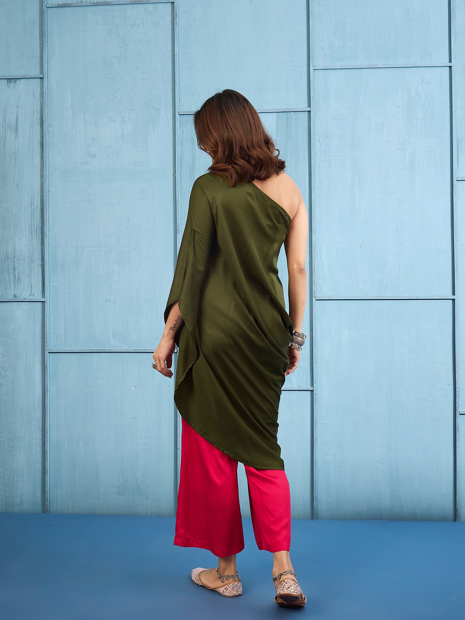 Mehandi Green Stylish Top Bottom Set (To be dispatched in 7 - 10 days)