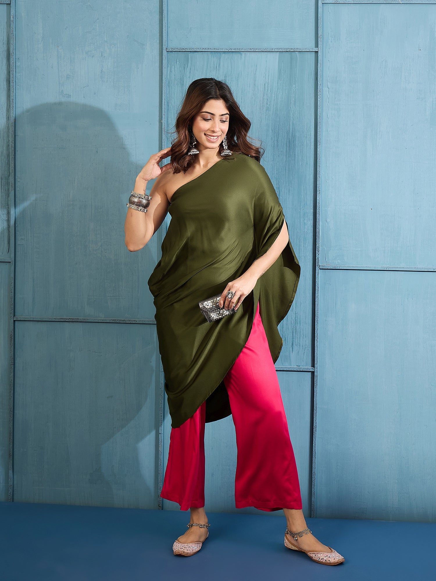 Mehandi Green Stylish Top Bottom Set (To be dispatched in 7 - 10 days)