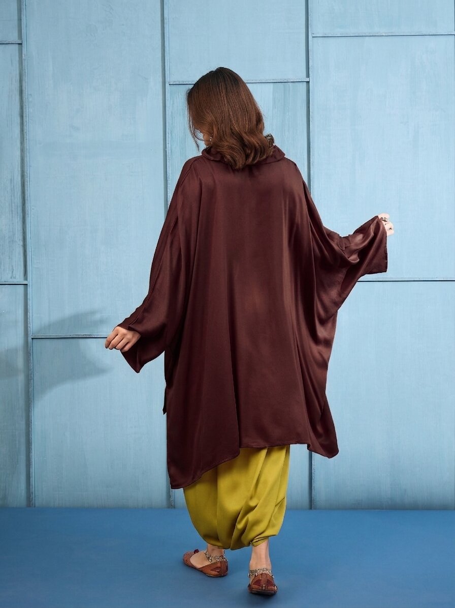 Dark Brown Collar Boho Top Dhoti Set