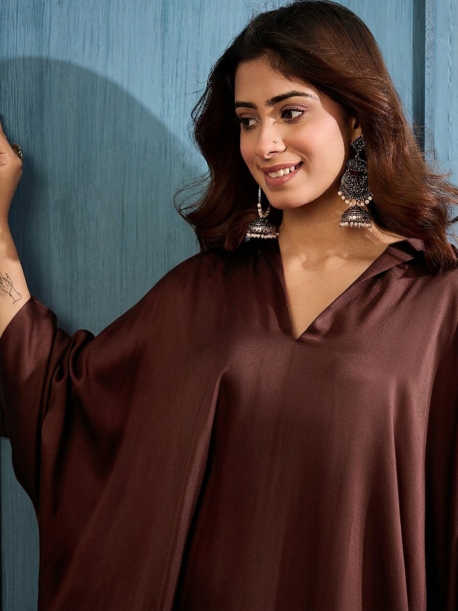 Dark Brown Collar Boho Top Dhoti Set