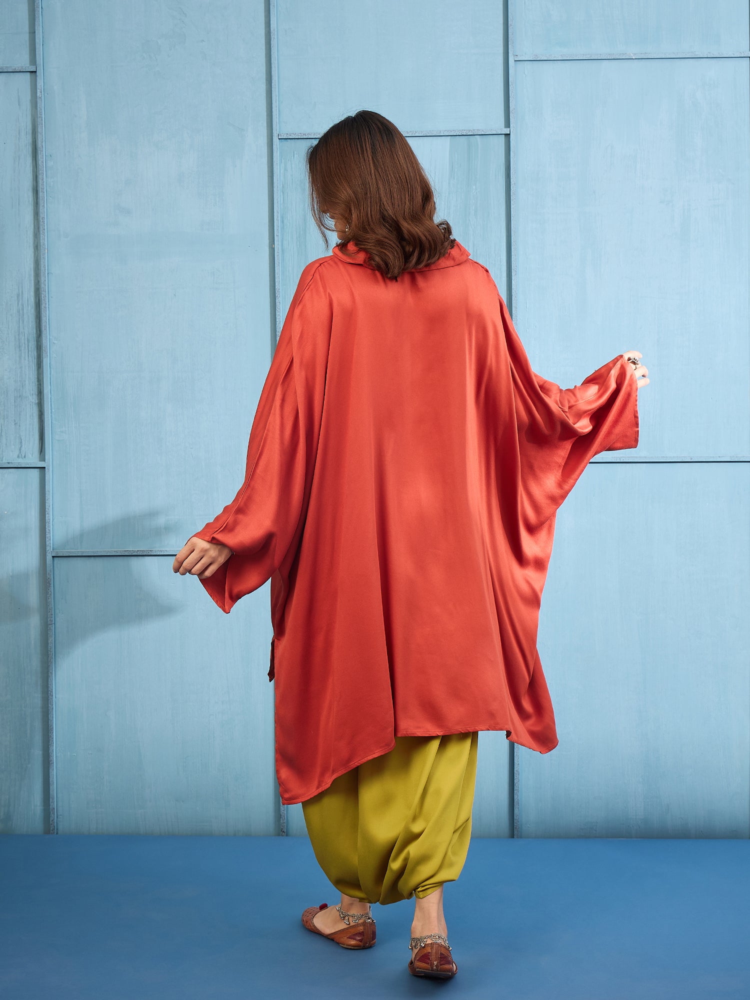 Rust Collar Boho Top Dhoti Set
