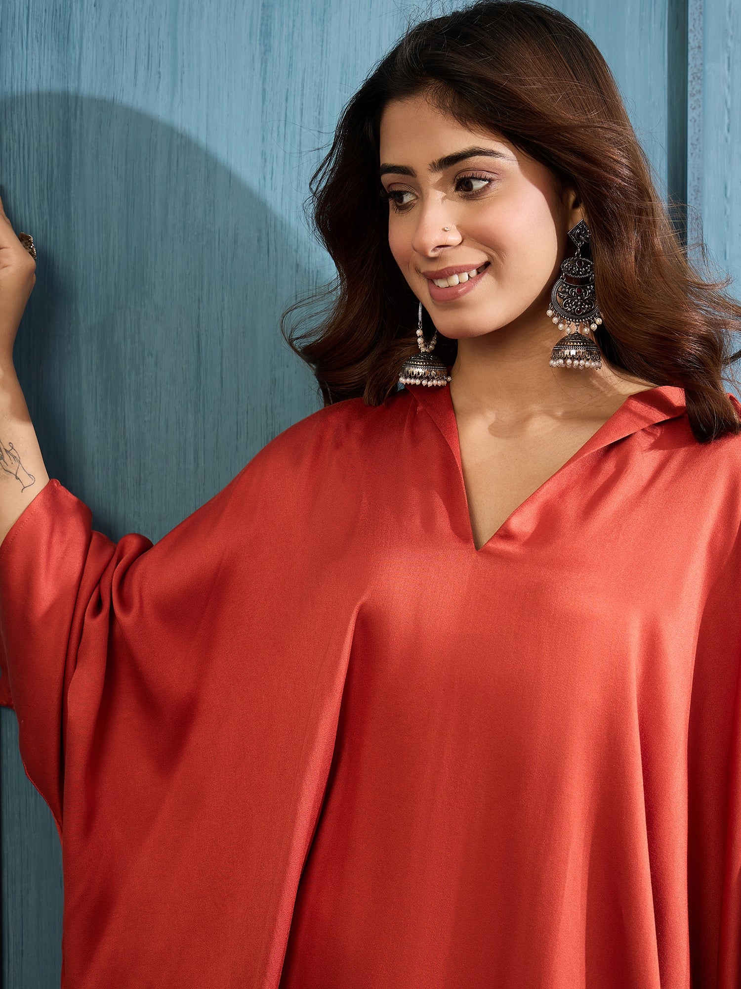 Rust Collar Boho Top Dhoti Set