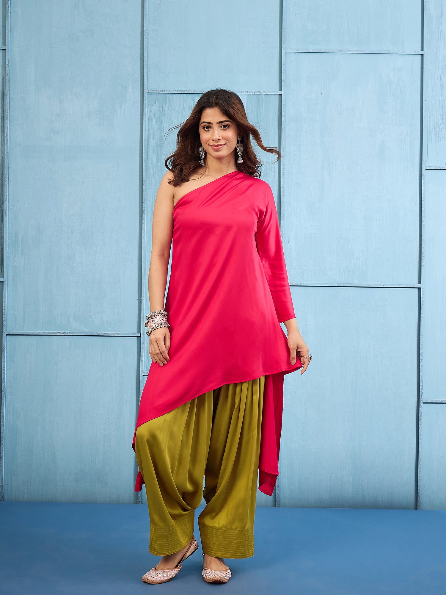 Pink One Shoulder Salwar Set