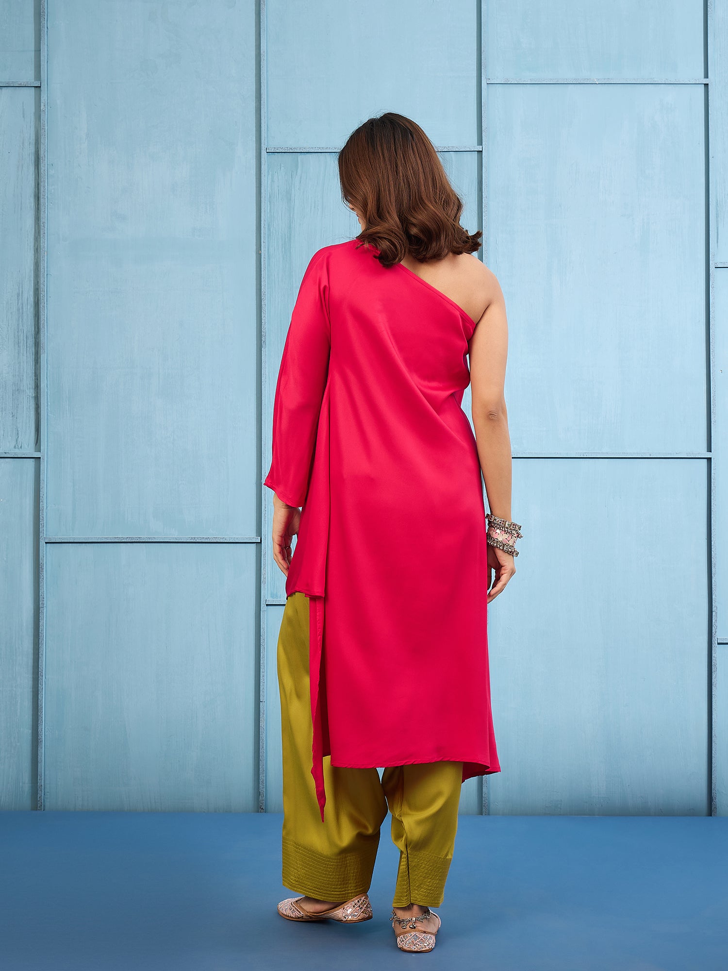 Pink One Shoulder Salwar Set