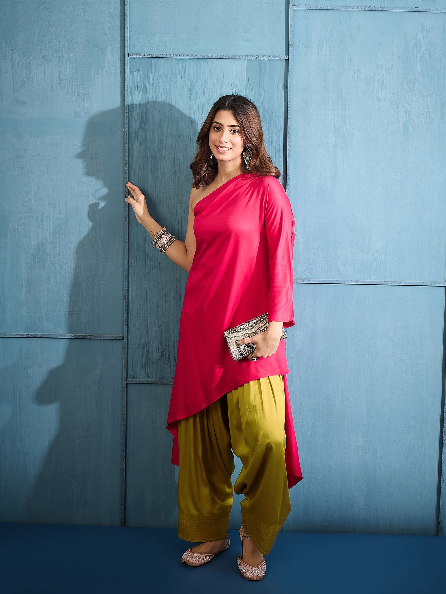 Pink One Shoulder Salwar Set