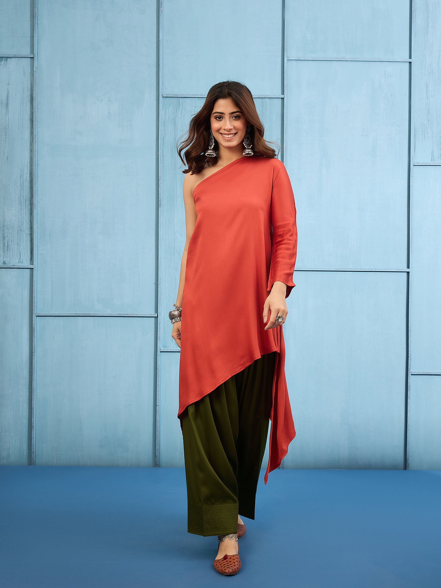 Rust One Shoulder Salwar Set (To be dispatched in 7 -10 days)