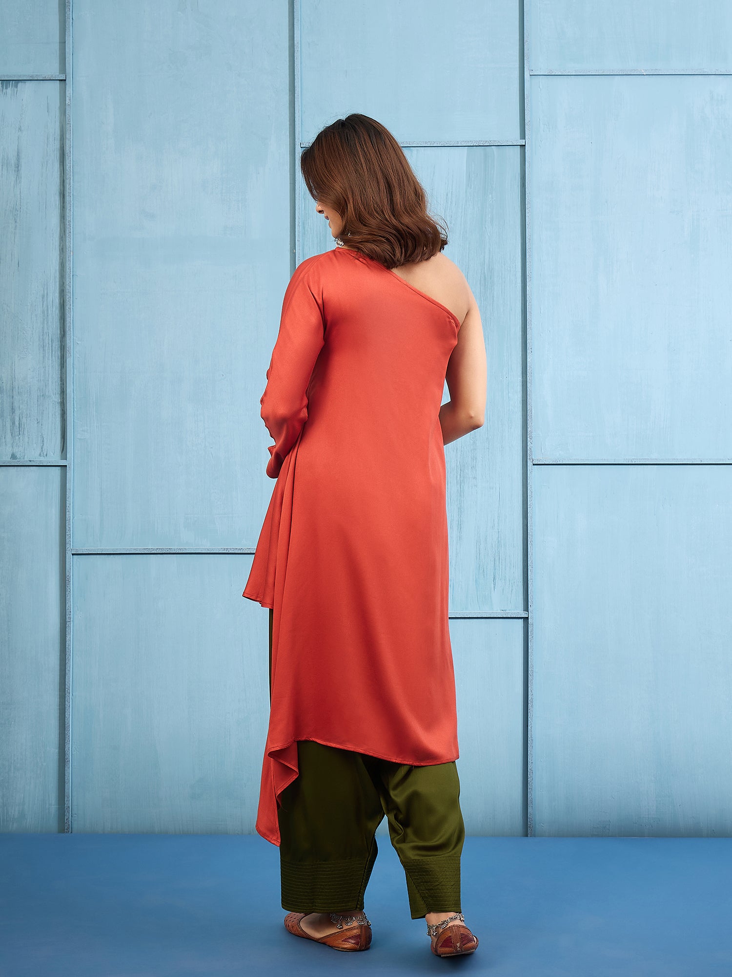 Rust One Shoulder Salwar Set (To be dispatched in 7 -10 days)