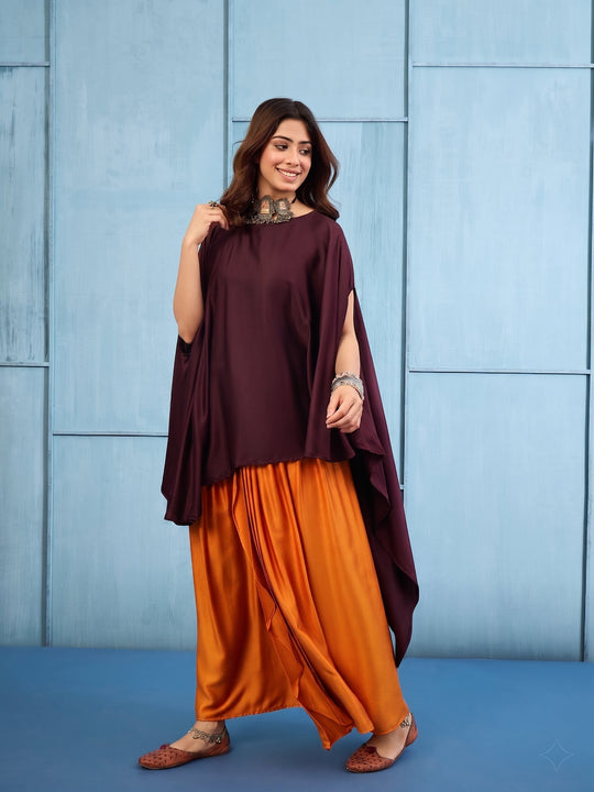 Dark Brown Cape Rust Skirt Set