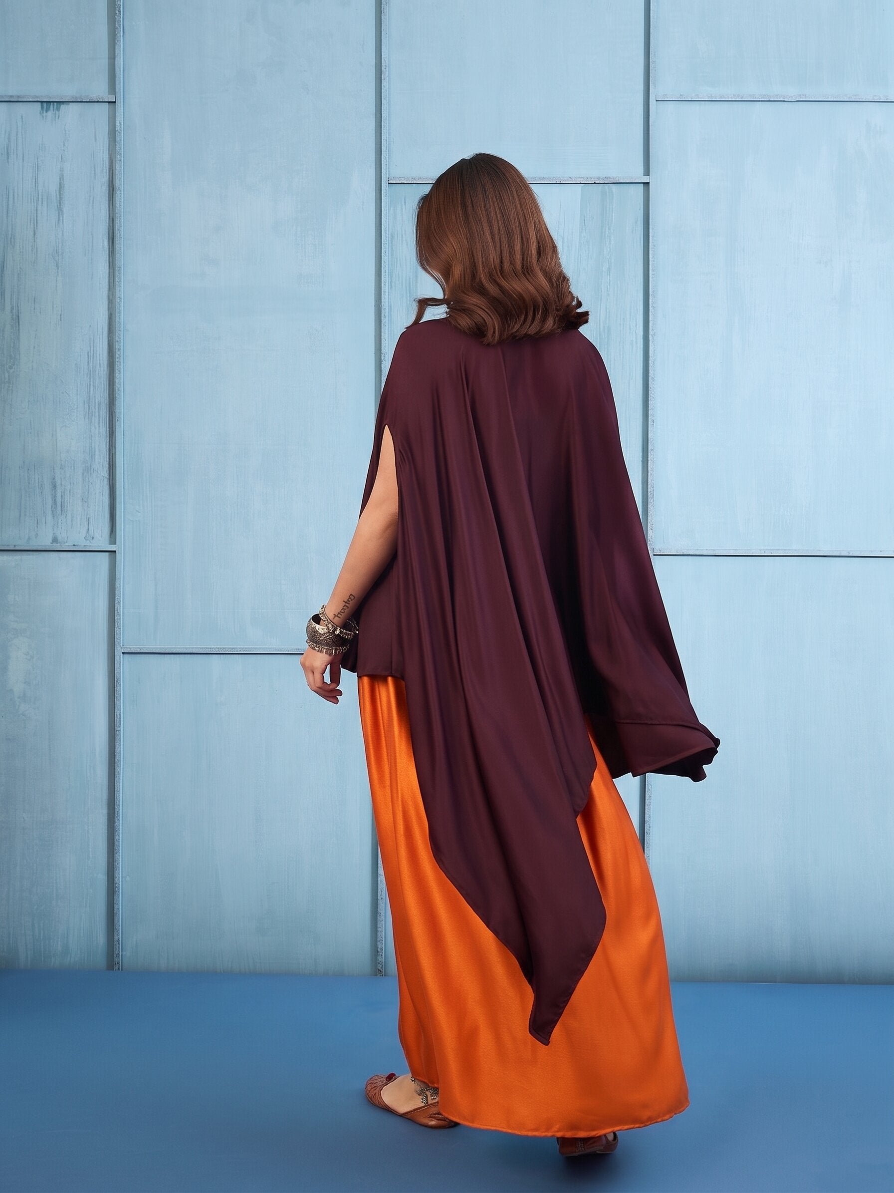 Dark Brown Cape Rust Skirt Set