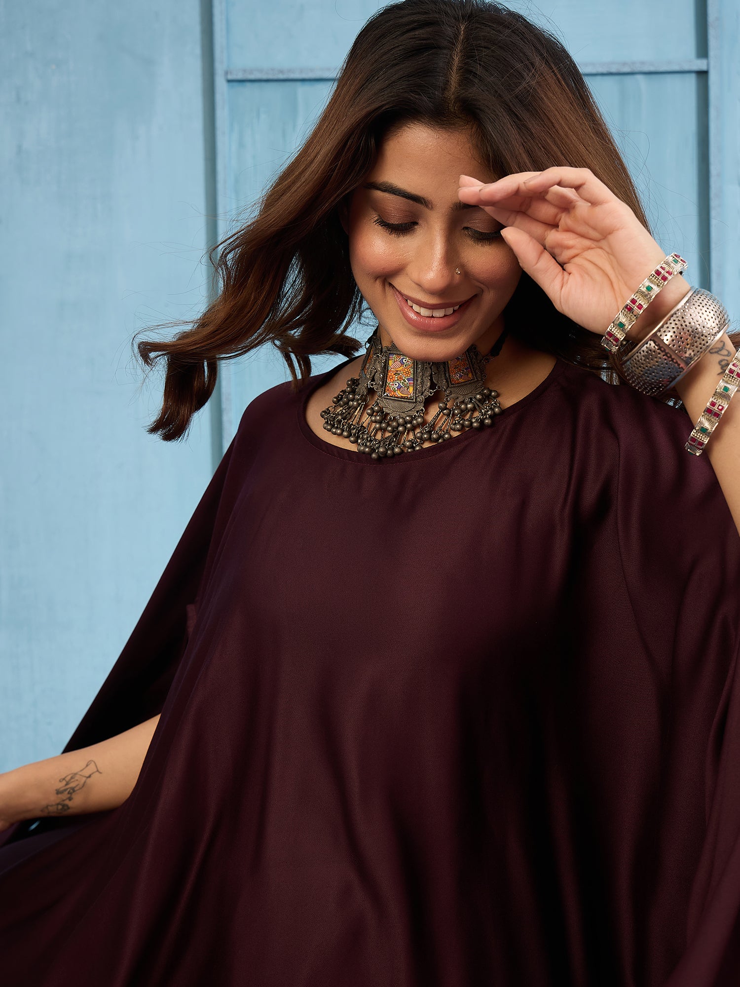 Dark Brown Cape Rust Skirt Set