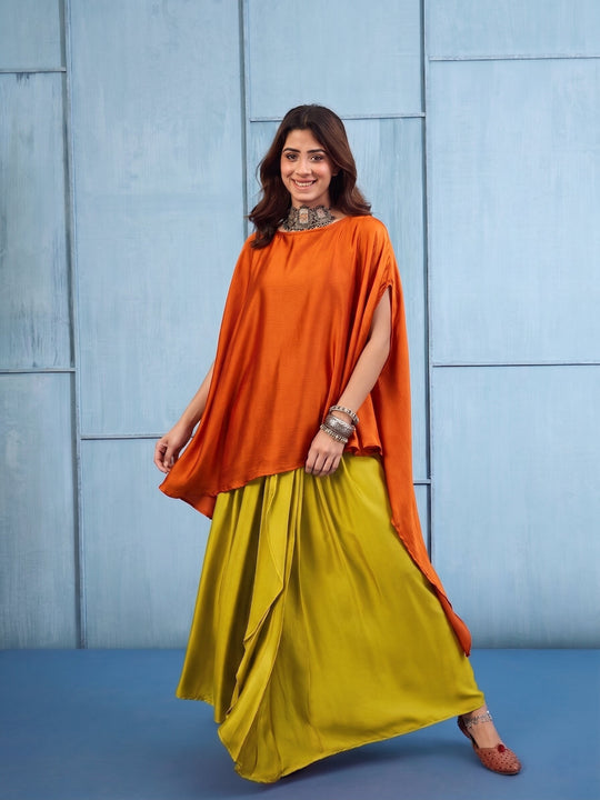 Rust Cape Yellow Skirt Set