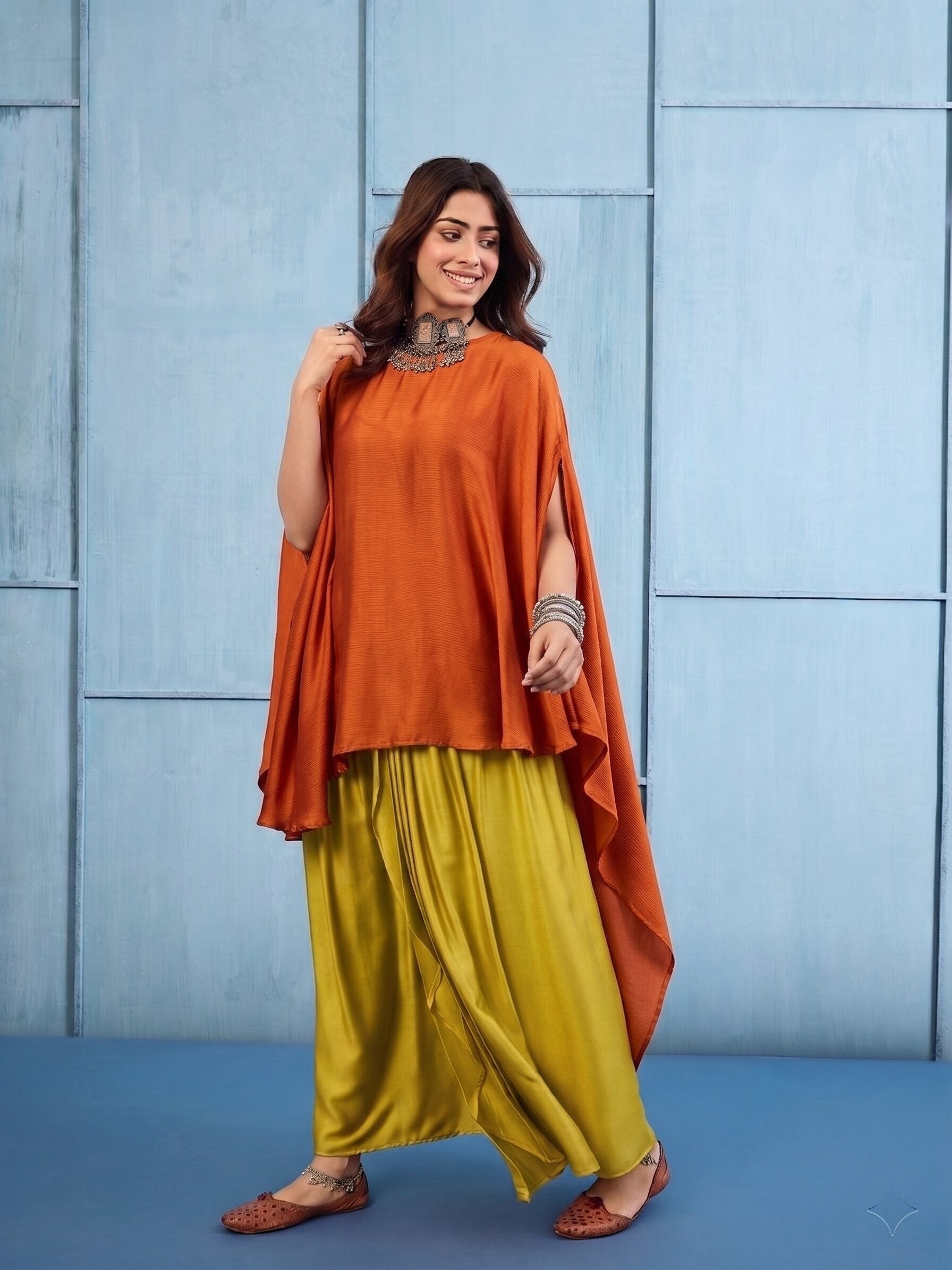 Rust Cape Yellow Skirt Set