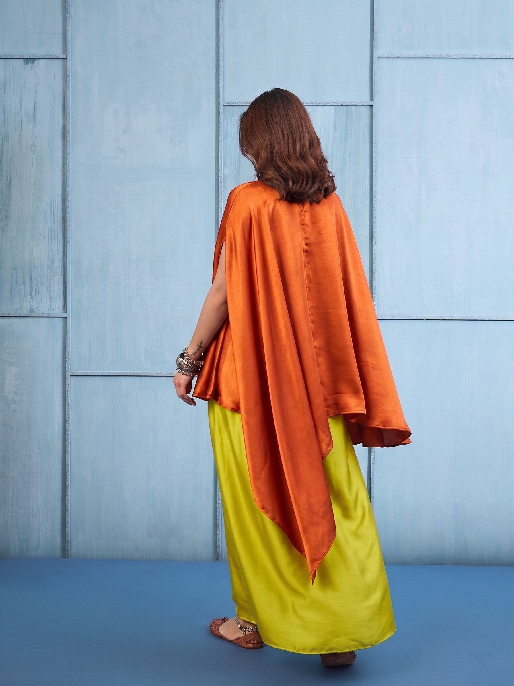Rust Cape Yellow Skirt Set