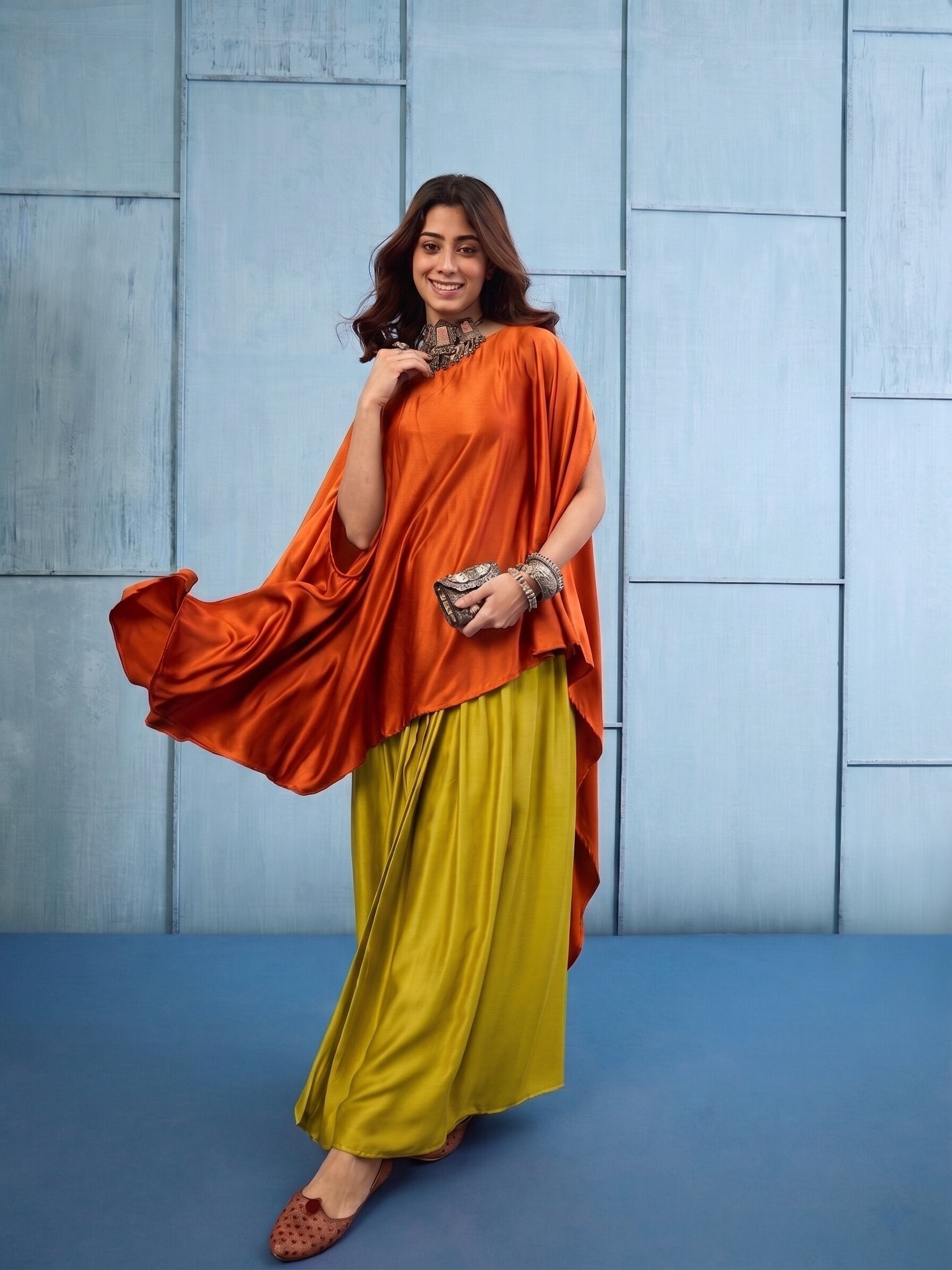 Rust Cape Yellow Skirt Set