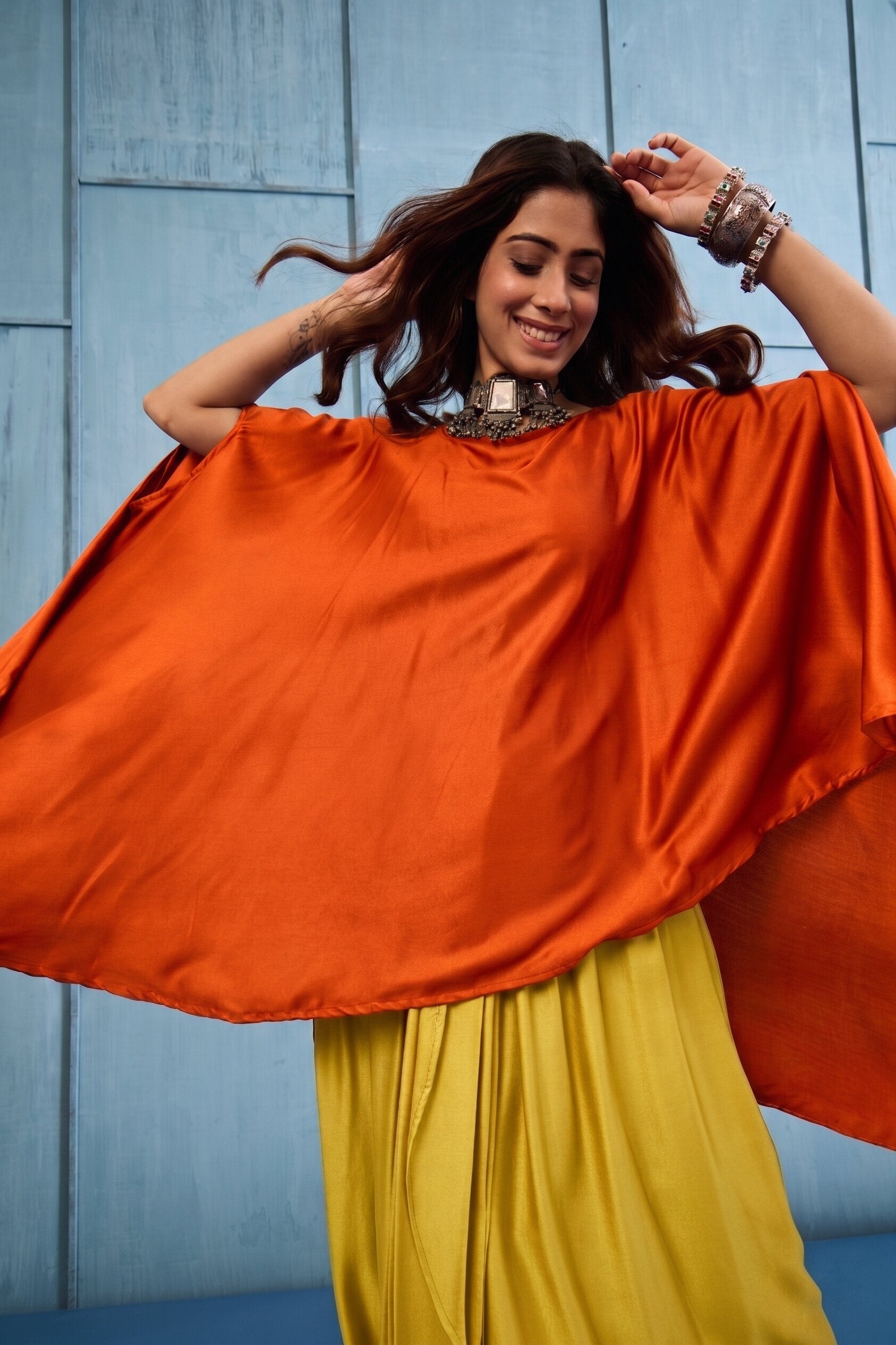 Rust Cape Yellow Skirt Set