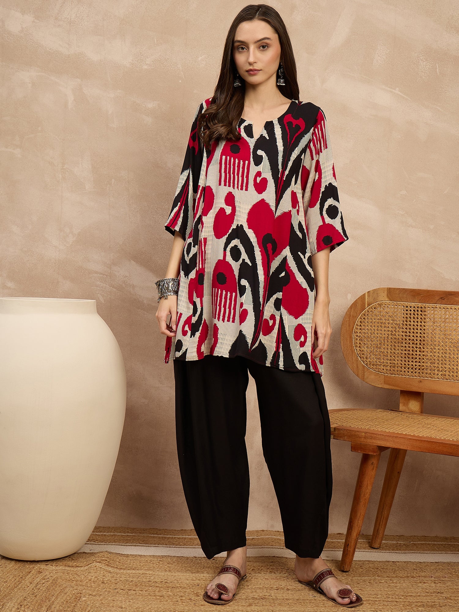 Beige Maroon Ikat Balloon Co-Ods