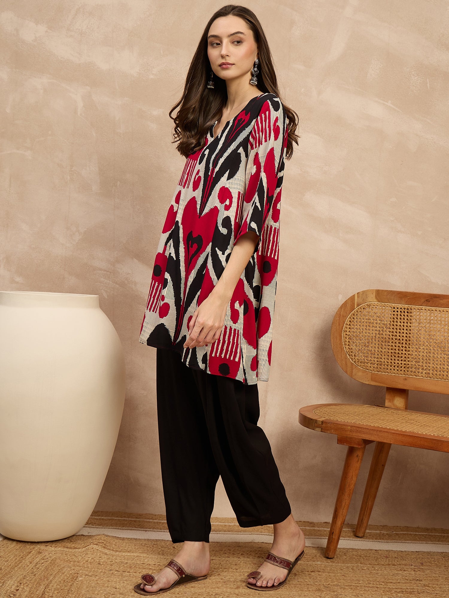 Beige Maroon Ikat Balloon Co-Ods