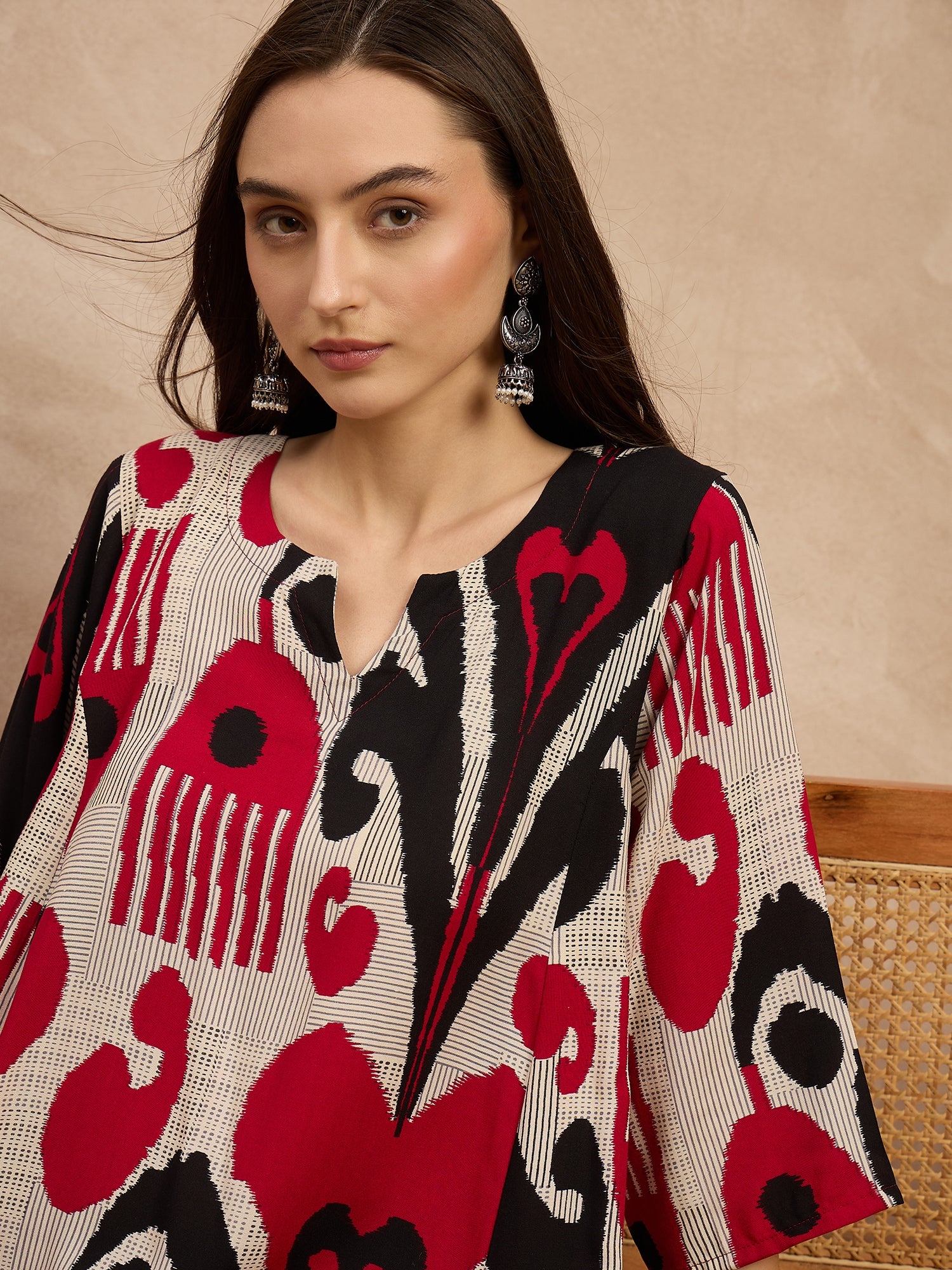 Beige Maroon Ikat Balloon Co-Ods