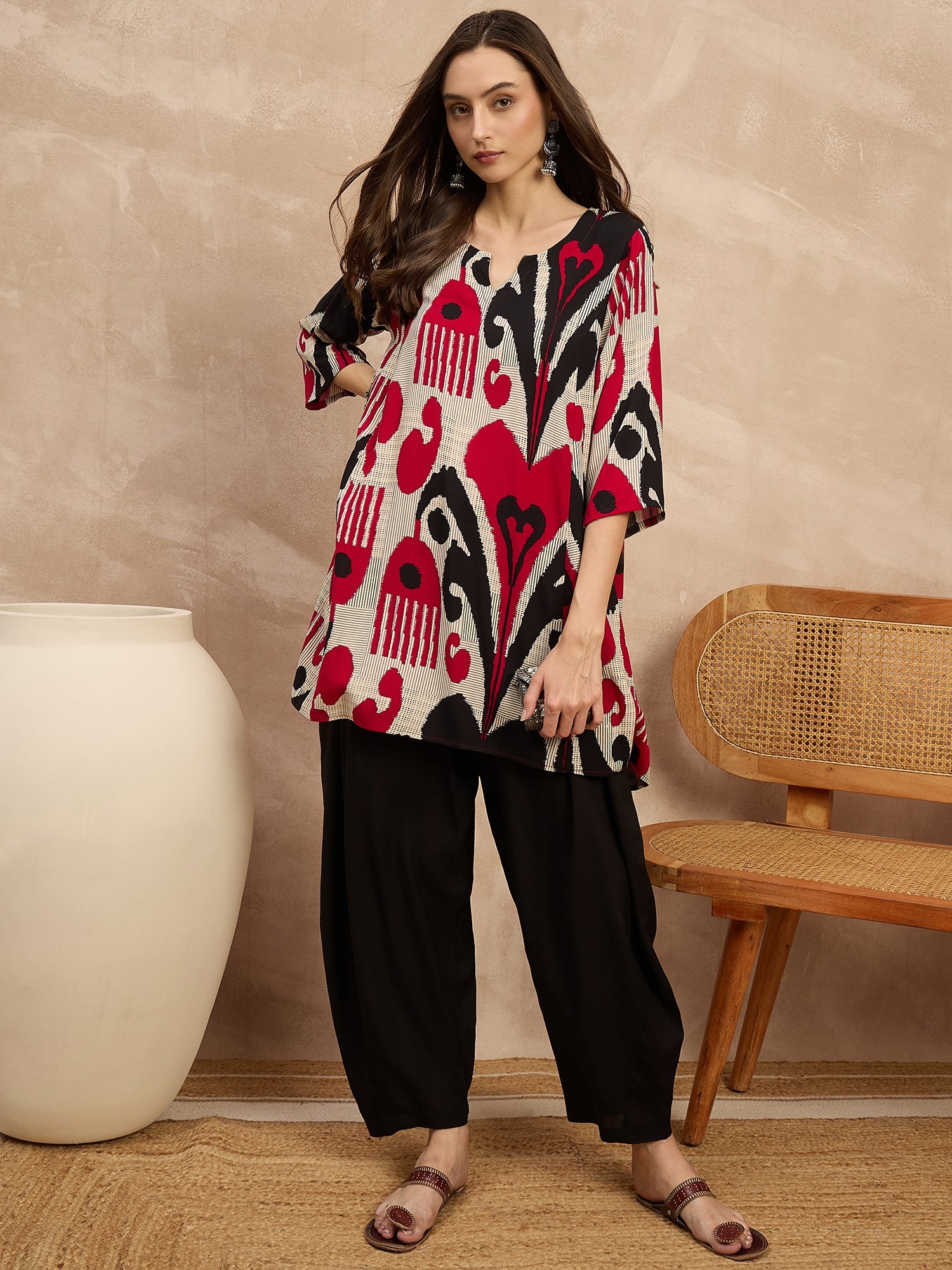 Beige Maroon Ikat Balloon Co-Ods