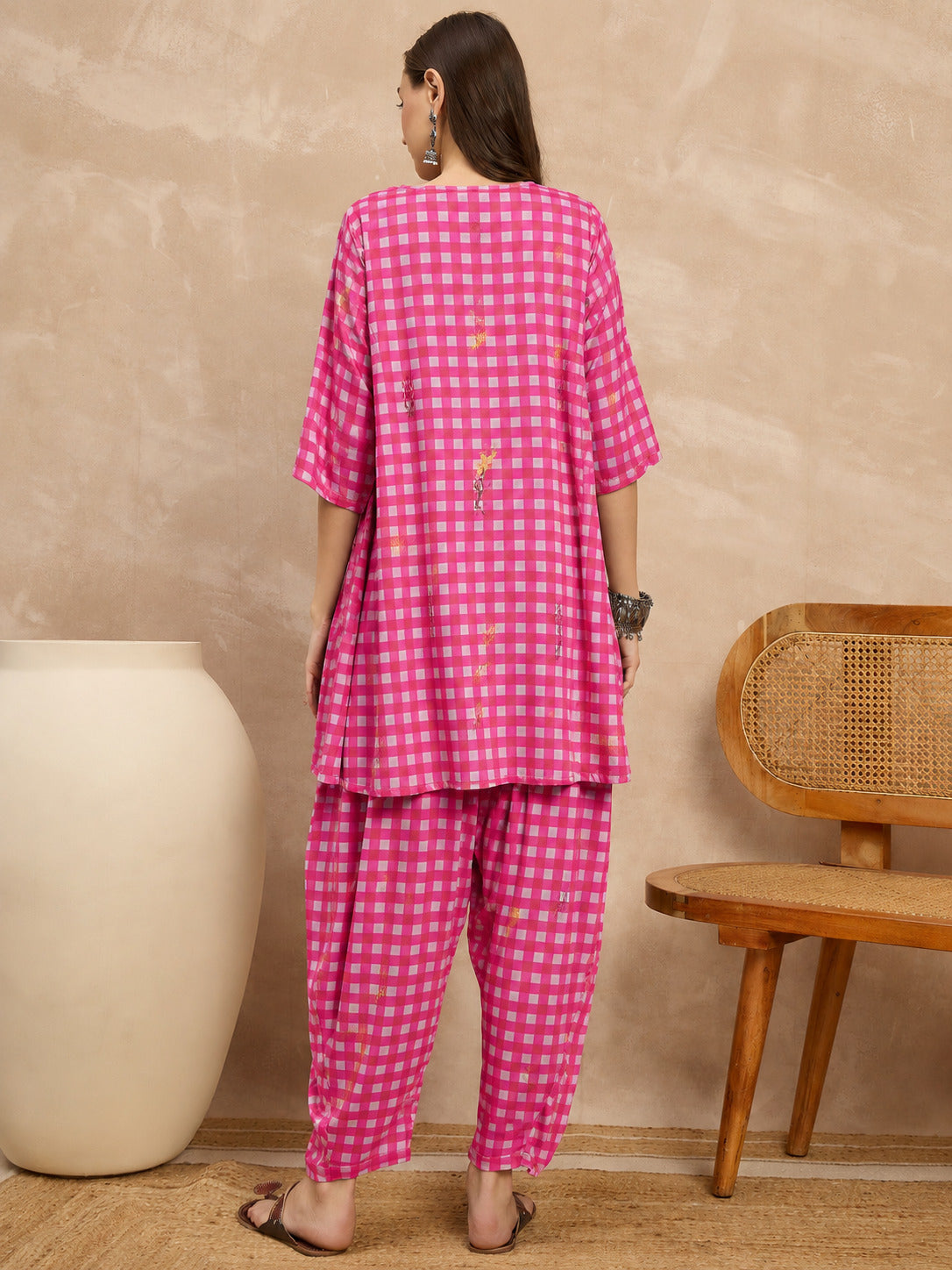 Pink Check Floral Balloon Co-Ord