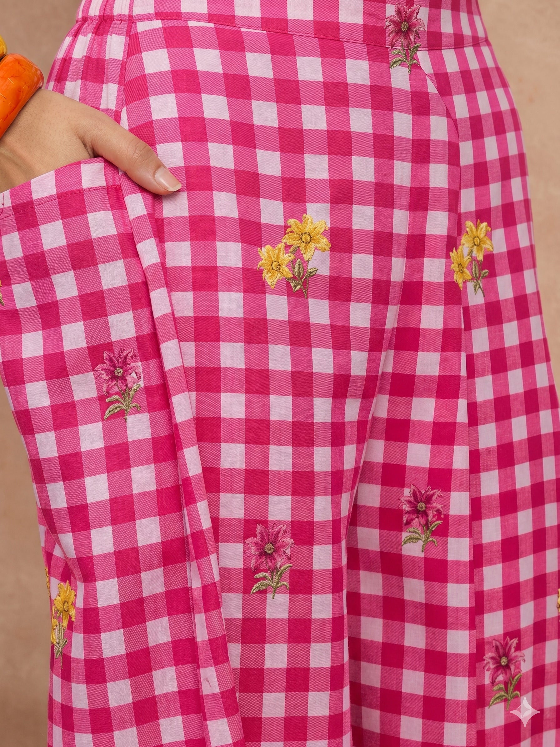 Pink Check Floral Balloon Co-Ord