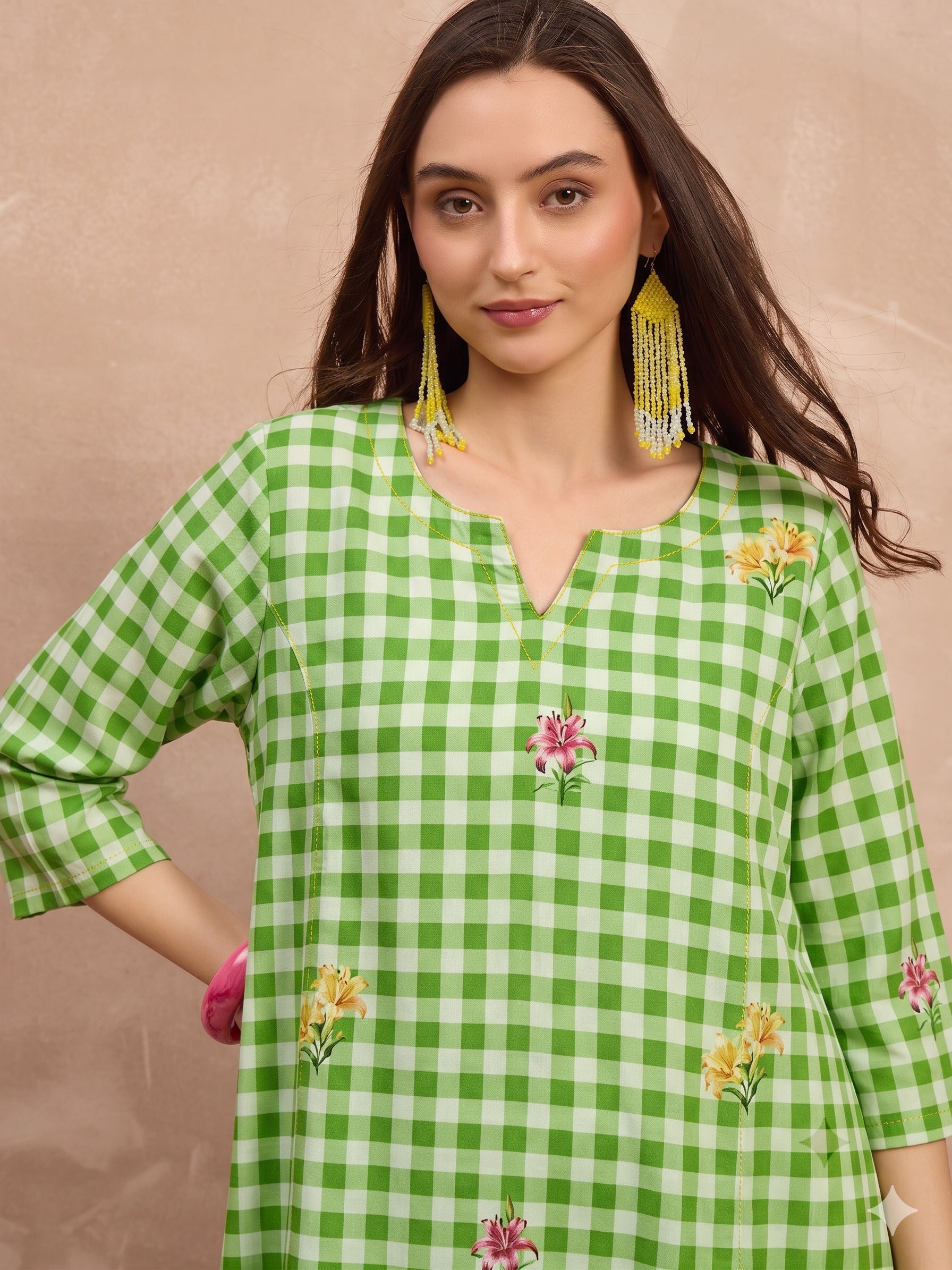 Green Check Floral Balloon Co-Ord