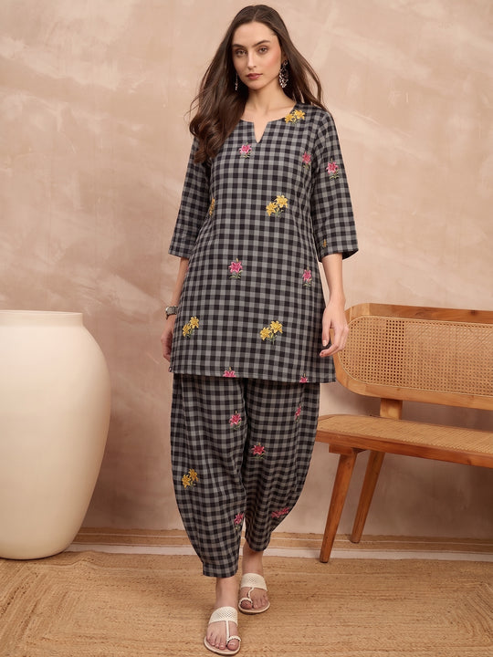 Black Check Floral Balloon Co-Ord