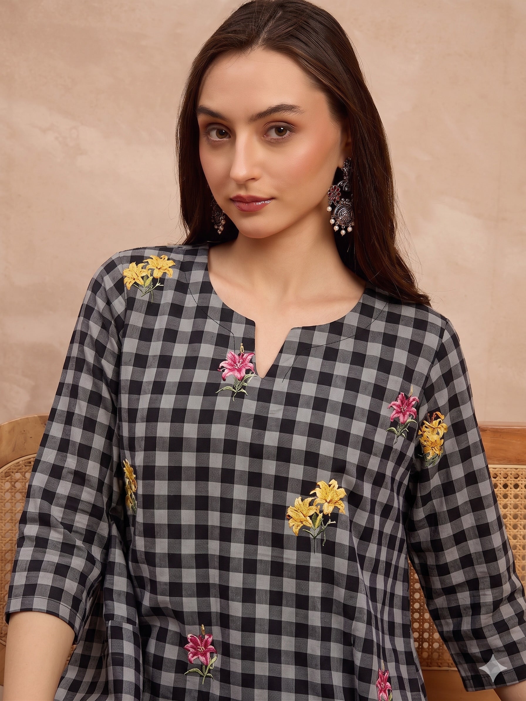 Black Check Floral Balloon Co-Ord