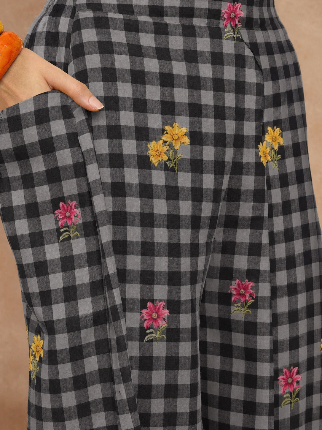 Black Check Floral Balloon Co-Ord