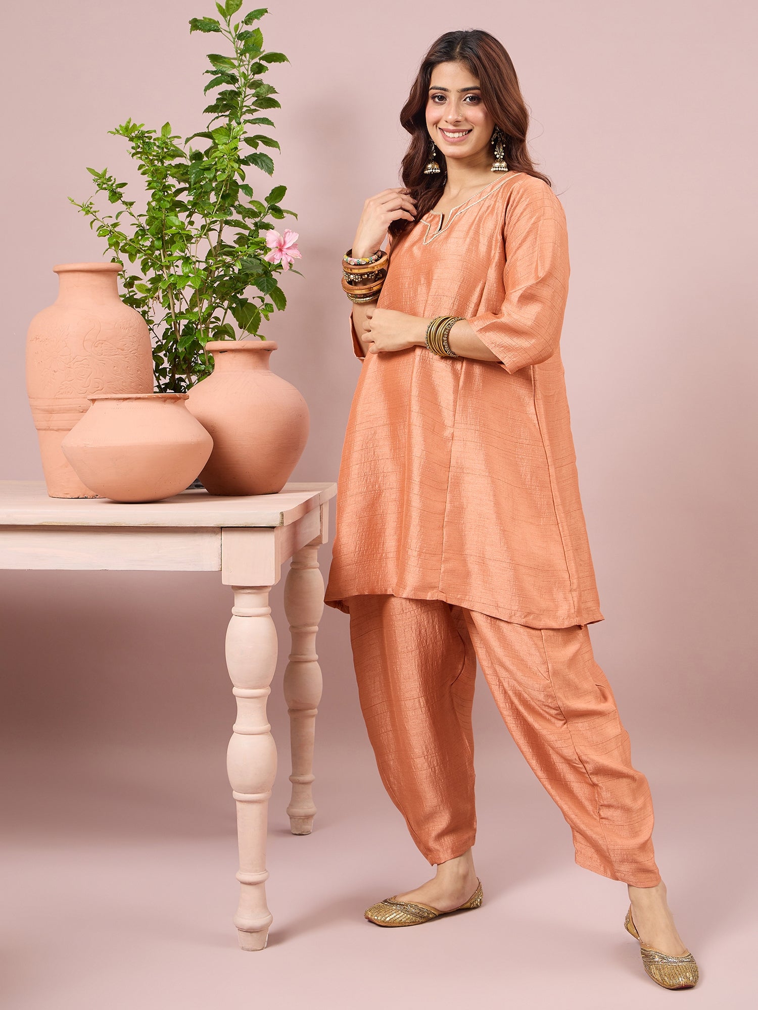 Dark Peach peplum Balloon Coord Set (To be dispatched in 7 -10 days)