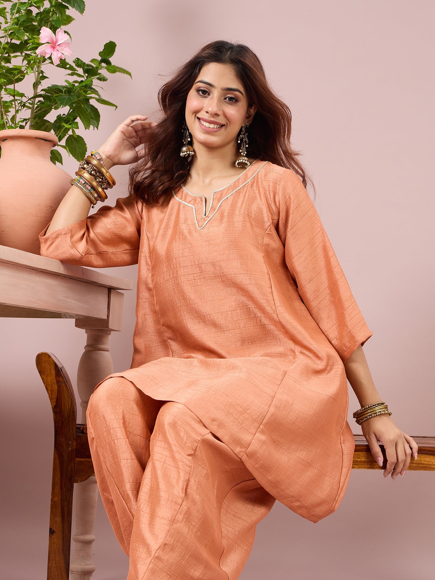 Dark Peach peplum Balloon Coord Set (To be dispatched in 7 -10 days)