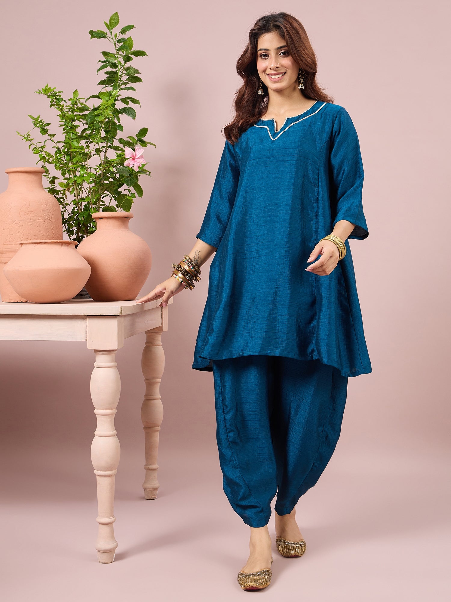 Peacock Blue Peplum Balloon Coord Set (To be dispatched in 7 -10 days)