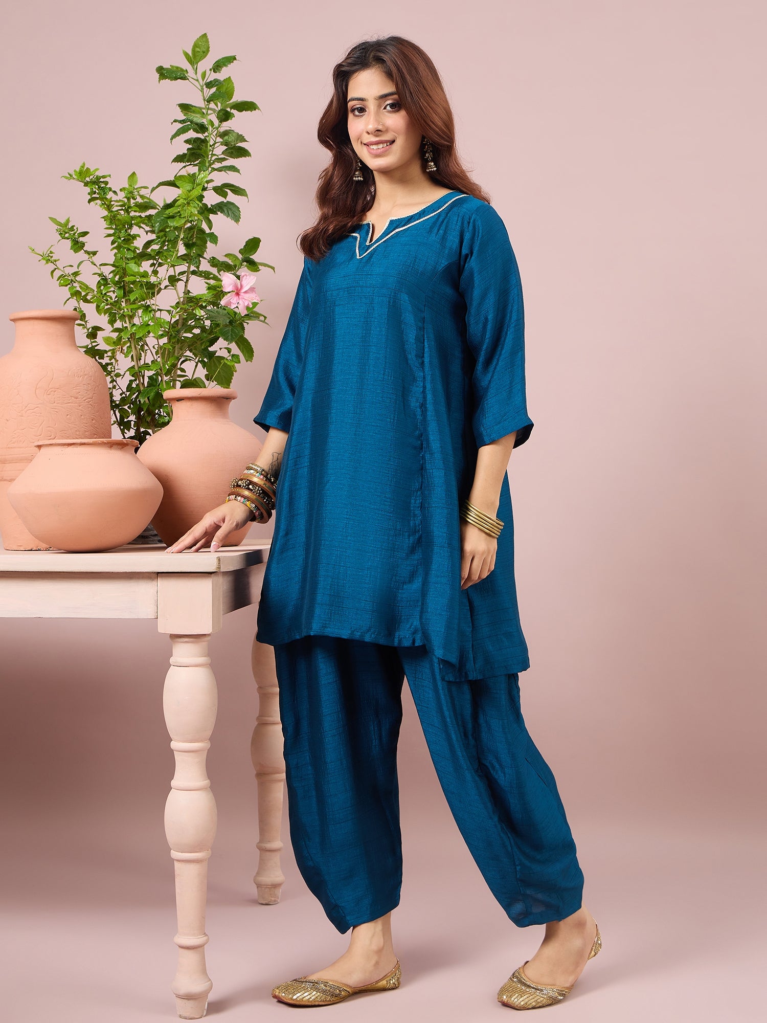 Peacock Blue Peplum Balloon Coord Set (To be dispatched in 7 -10 days)