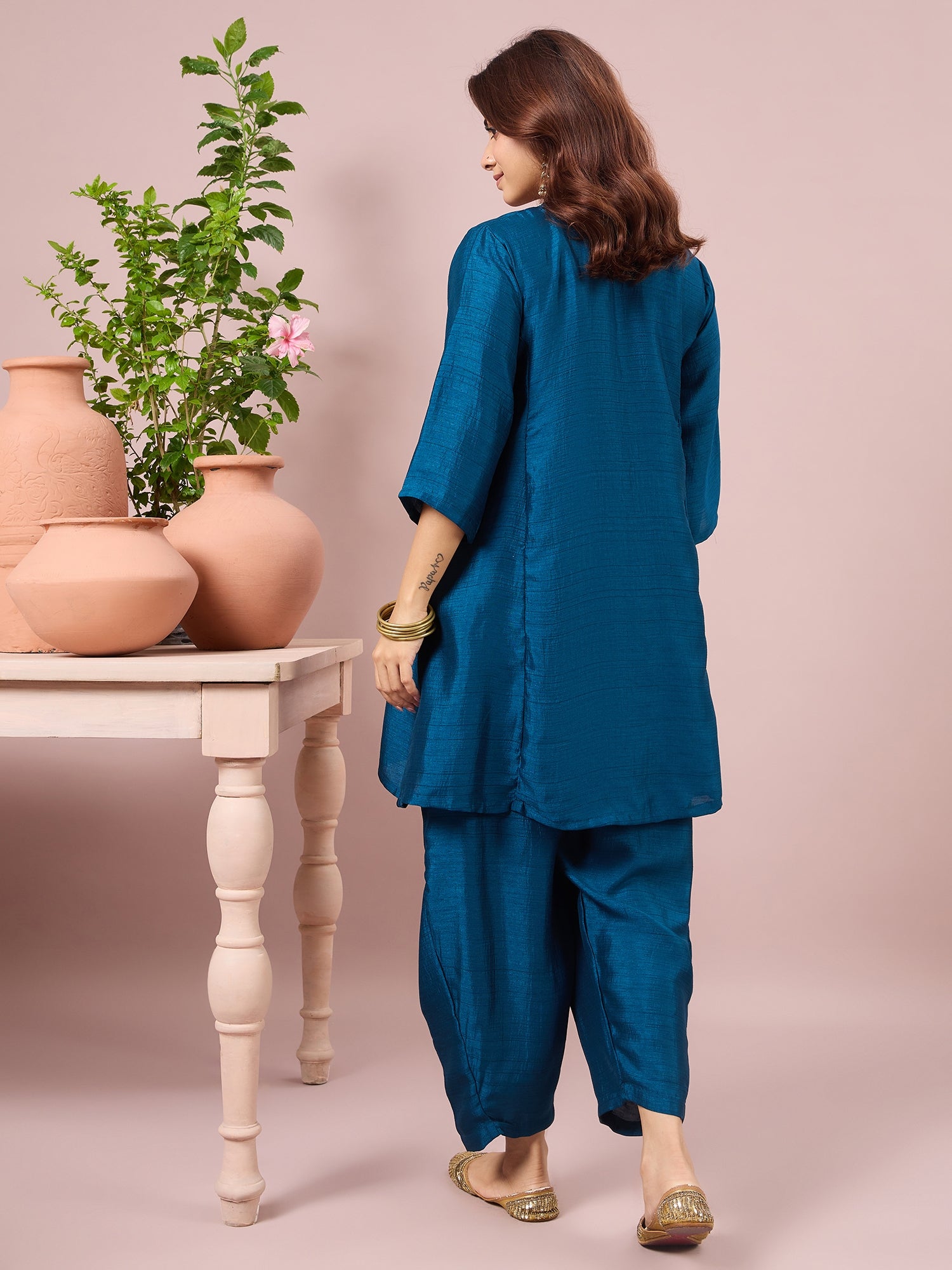 Peacock Blue Peplum Balloon Coord Set (To be dispatched in 7 -10 days)