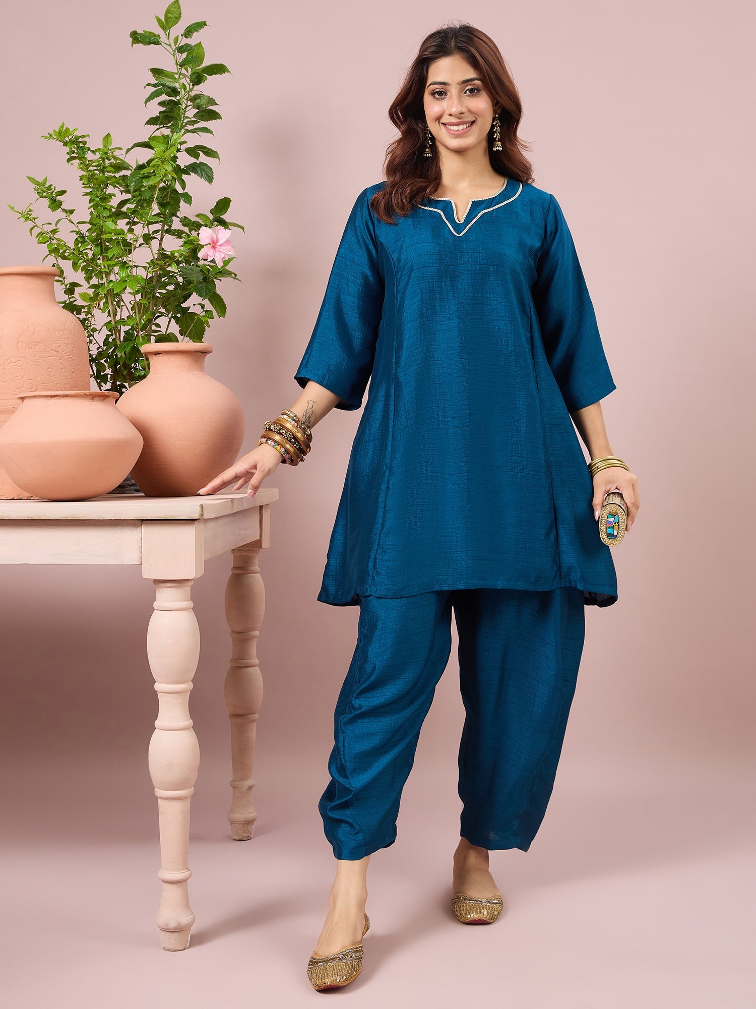 Peacock Blue Peplum Balloon Coord Set (To be dispatched in 7 -10 days)