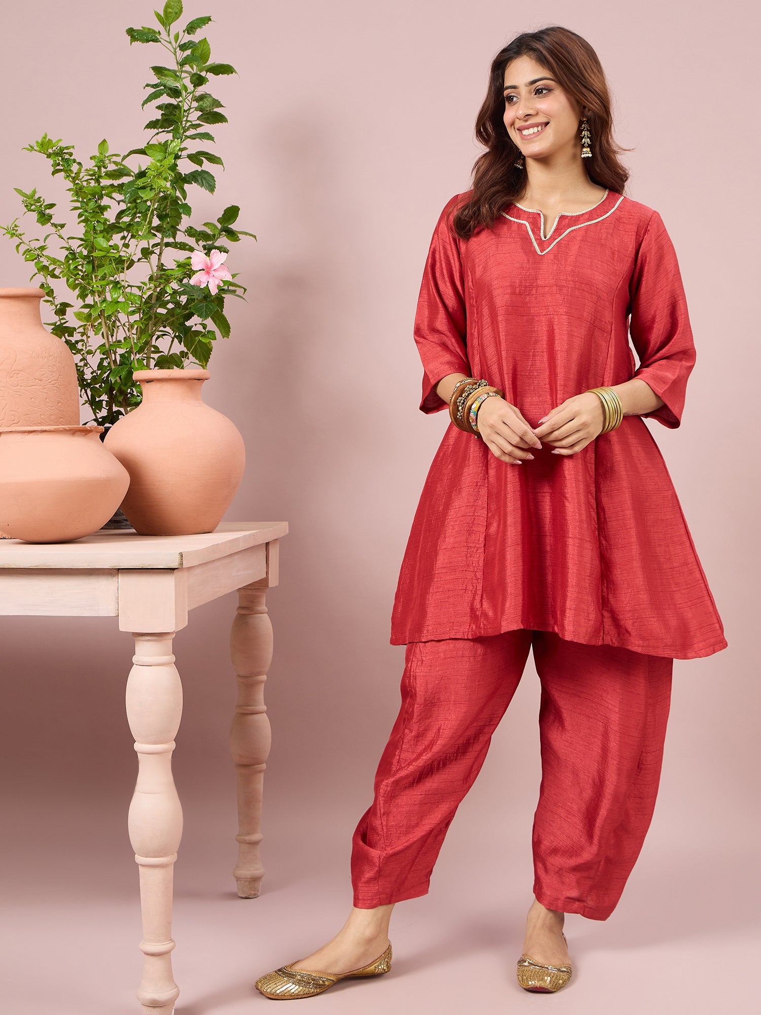 Dusty Red Peplum Balloon Coord Set (To be dispatched in 7 -10 days)
